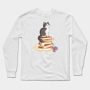 Cat Sitting On Books Long Sleeve T-Shirt